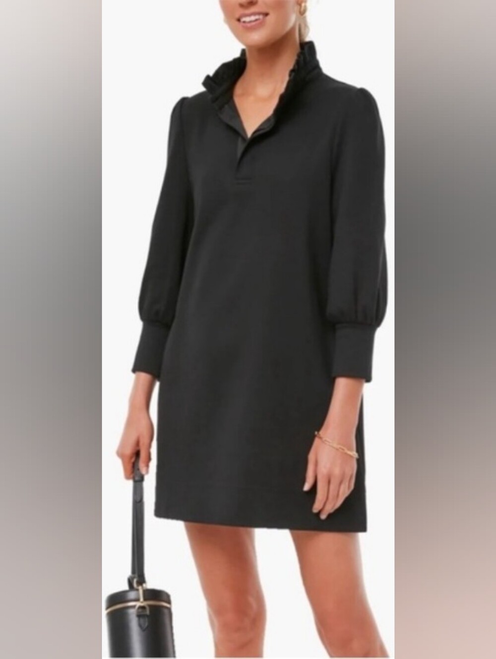 Pomander Place Tuckernuck Black Charlotte Terry Shirt Dress Ruffle Collar size L